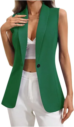 2024 Fall Blazer Vest for Women Casual Solid Open Front Blazers Vests Business Lapel Open Front Blazer Waistcoat