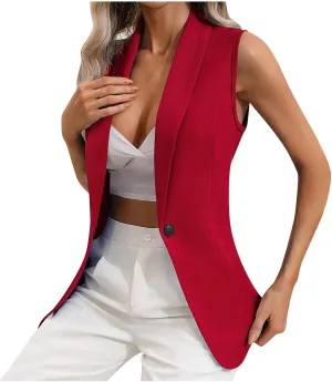 2024 Fall Blazer Vest for Women Casual Solid Open Front Blazers Vests Business Lapel Open Front Blazer Waistcoat