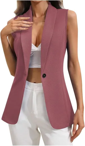 2024 Fall Blazer Vest for Women Casual Solid Open Front Blazers Vests Business Lapel Open Front Blazer Waistcoat