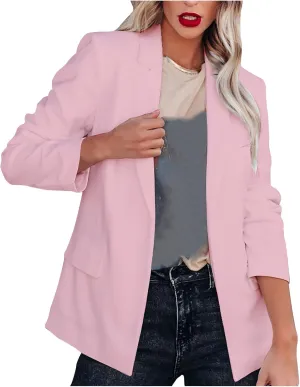 2024 Fall Blazers for Women Business Open Front Blazer Coat Casual Solid Lapel Buttonless Blazer Jacket with Pocket