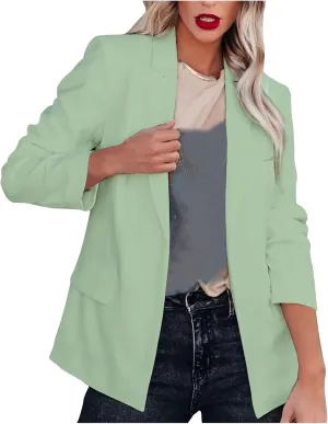 2024 Fall Blazers for Women Business Open Front Blazer Coat Casual Solid Lapel Buttonless Blazer Jacket with Pocket