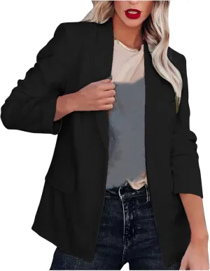 2024 Fall Blazers for Women Business Open Front Blazer Coat Casual Solid Lapel Buttonless Blazer Jacket with Pocket