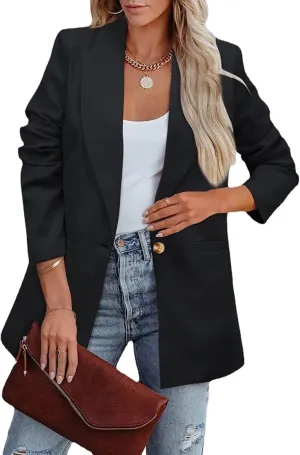 2024 Fall Business Blazers for Women Casual Solid Open Front Blazer Jackets Lapel Button Blazer Coat with Pockets