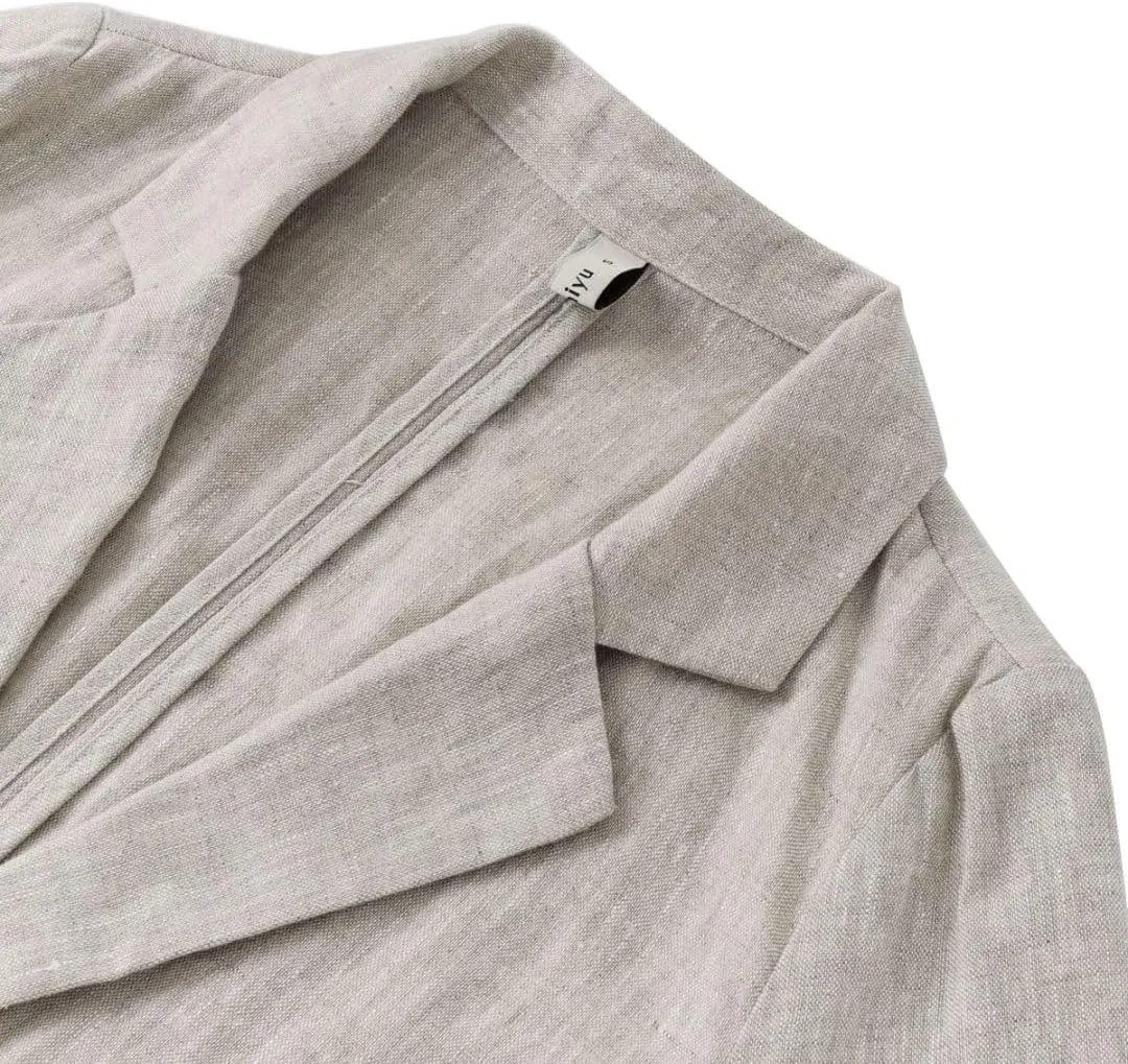 Amazhiyu Womens 100% Linen Notched Button Blazer Jackets Long Sleeve Coat Office