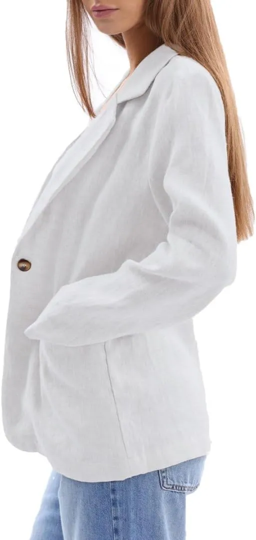Amazhiyu Womens 100% Linen Notched Button Blazer Jackets Long Sleeve Coat Office