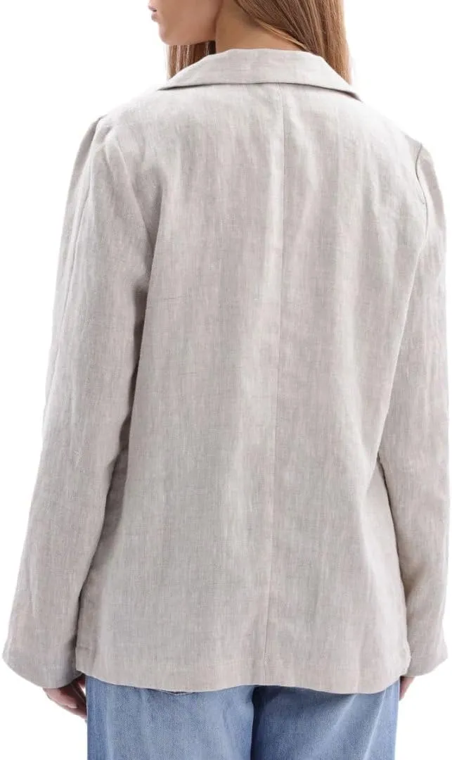 Amazhiyu Womens 100% Linen Notched Button Blazer Jackets Long Sleeve Coat Office