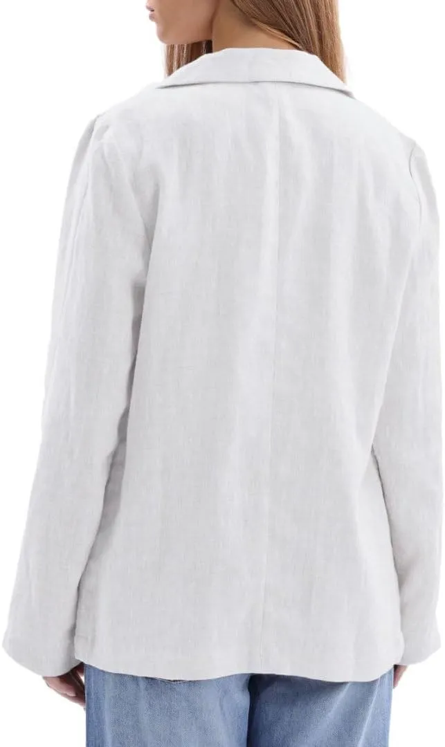 Amazhiyu Womens 100% Linen Notched Button Blazer Jackets Long Sleeve Coat Office