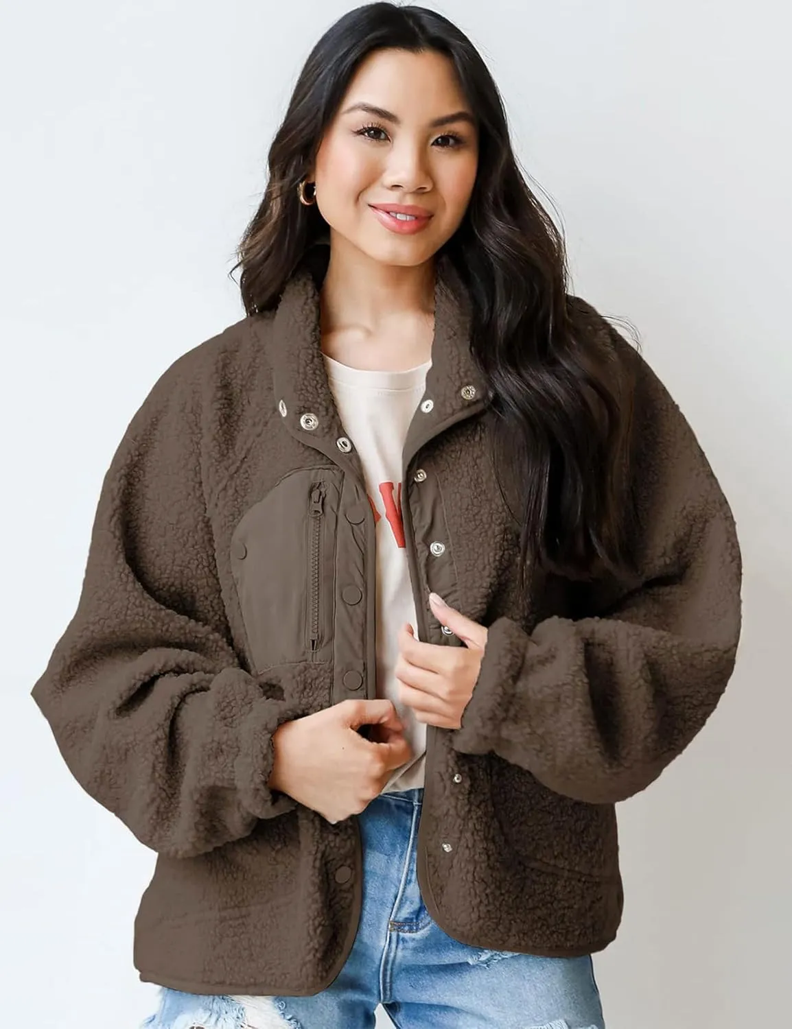 Aoang Womens Winter Coats Casual Lapel Long Sleeve Fleece Faux Fur Jacket