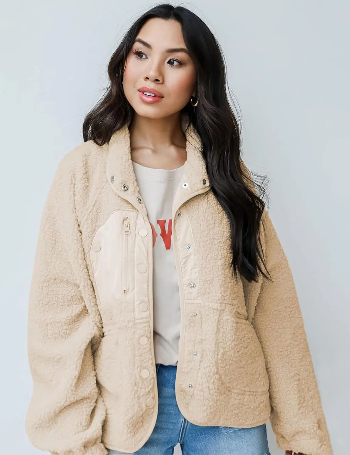Aoang Womens Winter Coats Casual Lapel Long Sleeve Fleece Faux Fur Jacket