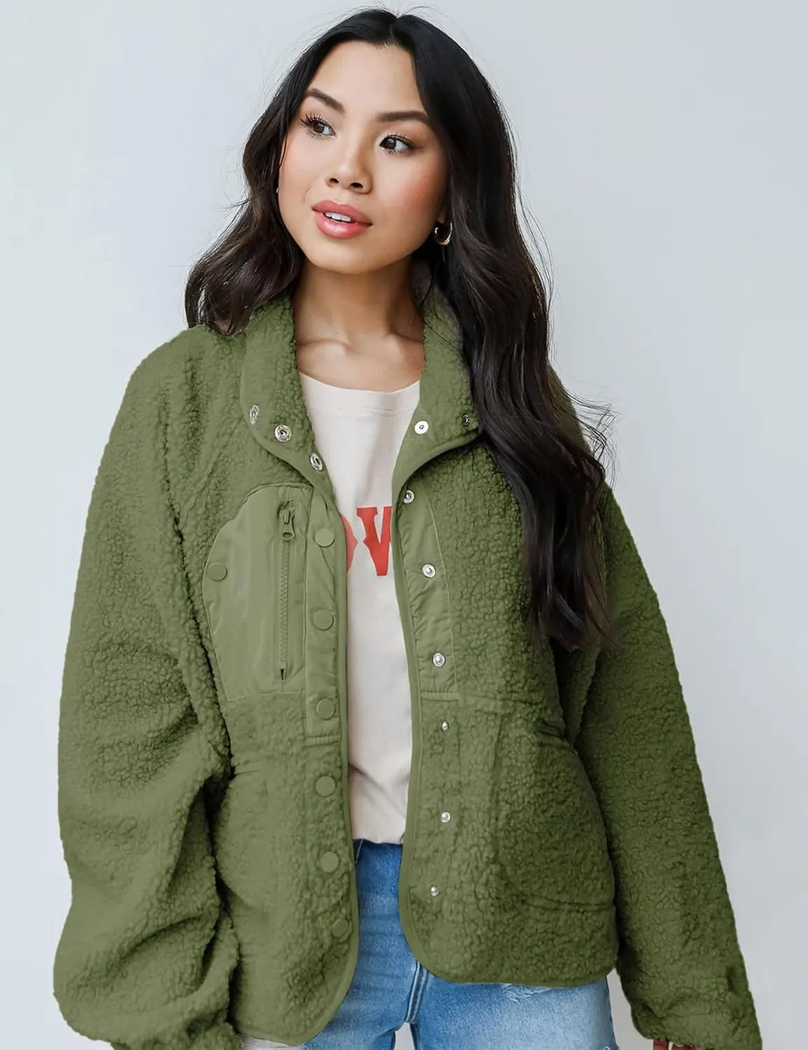 Aoang Womens Winter Coats Casual Lapel Long Sleeve Fleece Faux Fur Jacket