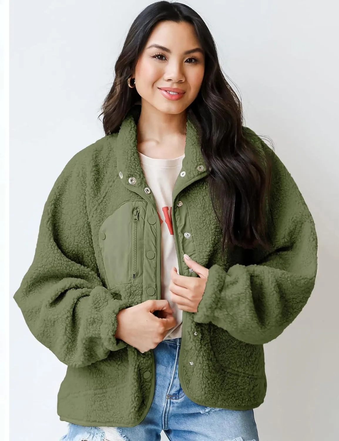 Aoang Womens Winter Coats Casual Lapel Long Sleeve Fleece Faux Fur Jacket