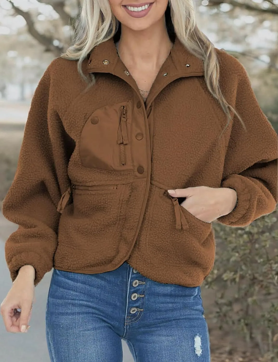Aoang Womens Winter Coats Casual Lapel Long Sleeve Fleece Faux Fur Jacket