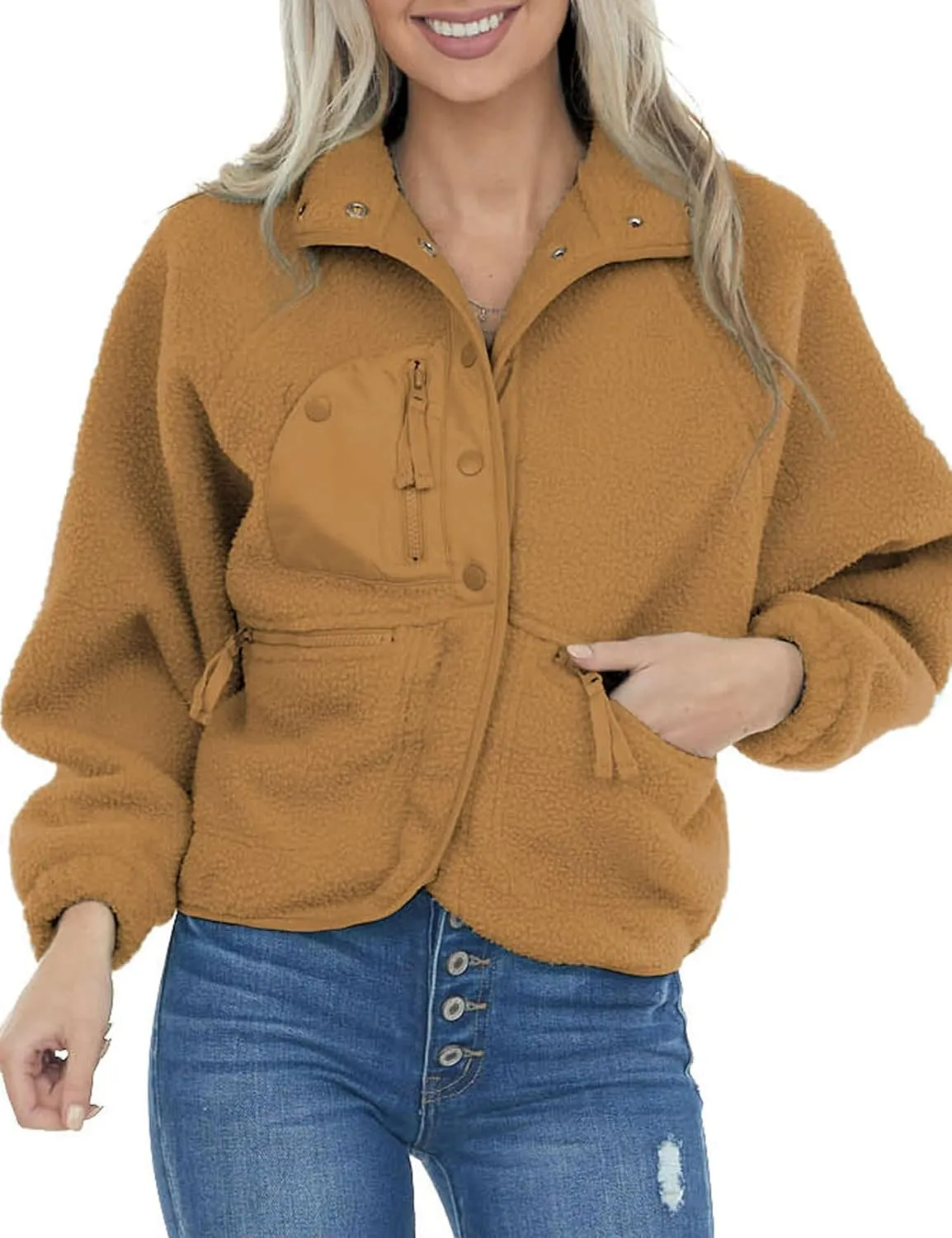 Aoang Womens Winter Coats Casual Lapel Long Sleeve Fleece Faux Fur Jacket
