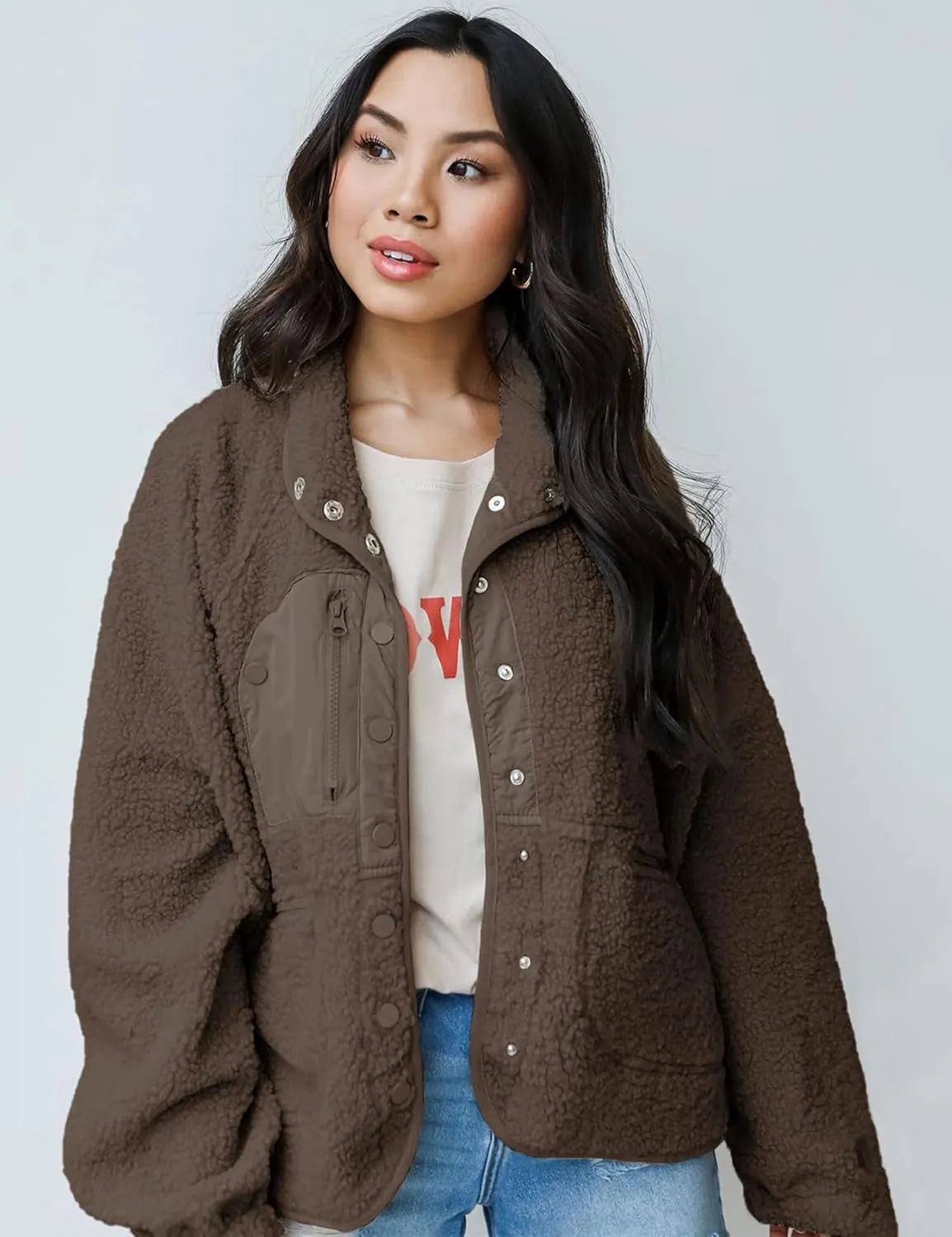 Aoang Womens Winter Coats Casual Lapel Long Sleeve Fleece Faux Fur Jacket
