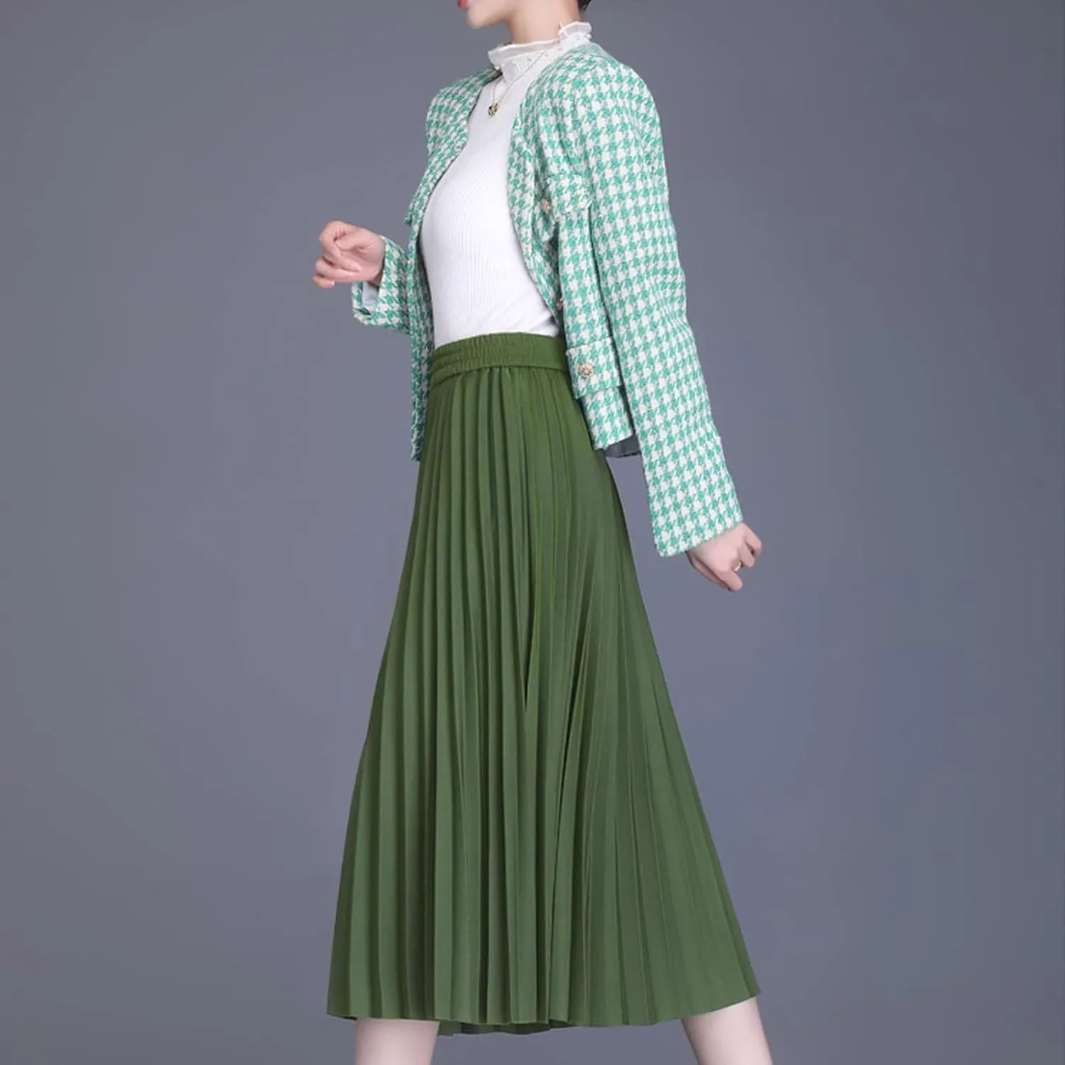 Basoteeuo Womens Skirt Leopard Print Midi Long Shirring Pleated Skirts High Waisted A Line Skirts