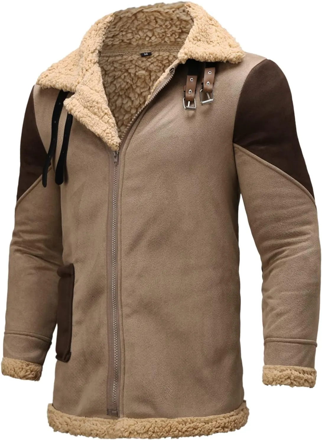 BIFUTON Winter Coats for Men, Mens Vintage Faux Leather Jacket Sherpa Lined Heavyweight Shearling Coats Winter Bomber Jackets