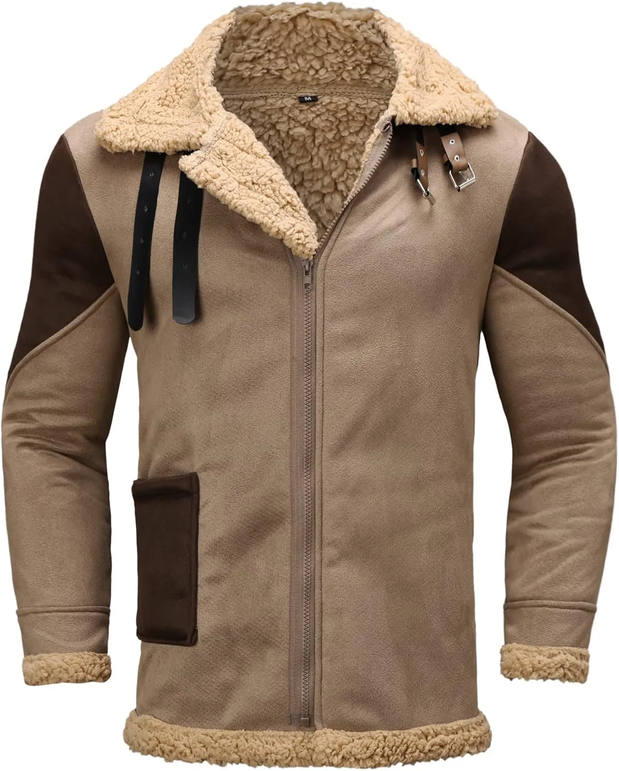 BIFUTON Winter Coats for Men, Mens Vintage Faux Leather Jacket Sherpa Lined Heavyweight Shearling Coats Winter Bomber Jackets