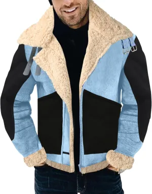 BIFUTON Winter Coats for Men, Mens Vintage Faux Leather Jacket Sherpa Lined Heavyweight Shearling Coats Winter Bomber Jackets