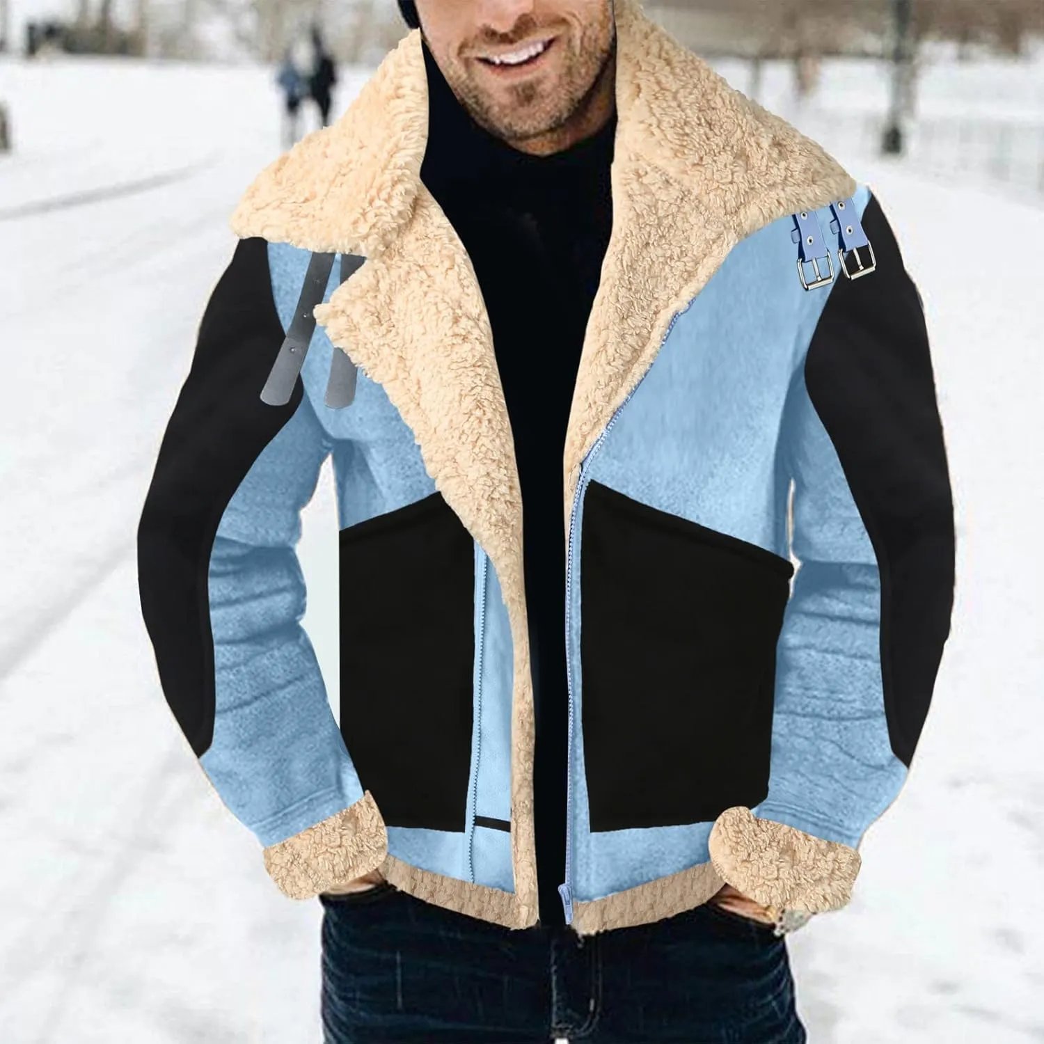 BIFUTON Winter Coats for Men, Mens Vintage Faux Leather Jacket Sherpa Lined Heavyweight Shearling Coats Winter Bomber Jackets