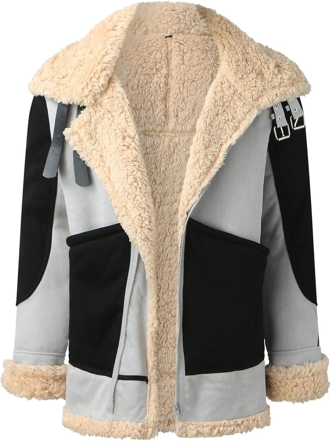 BIFUTON Winter Coats for Men, Mens Vintage Faux Leather Jacket Sherpa Lined Heavyweight Shearling Coats Winter Bomber Jackets
