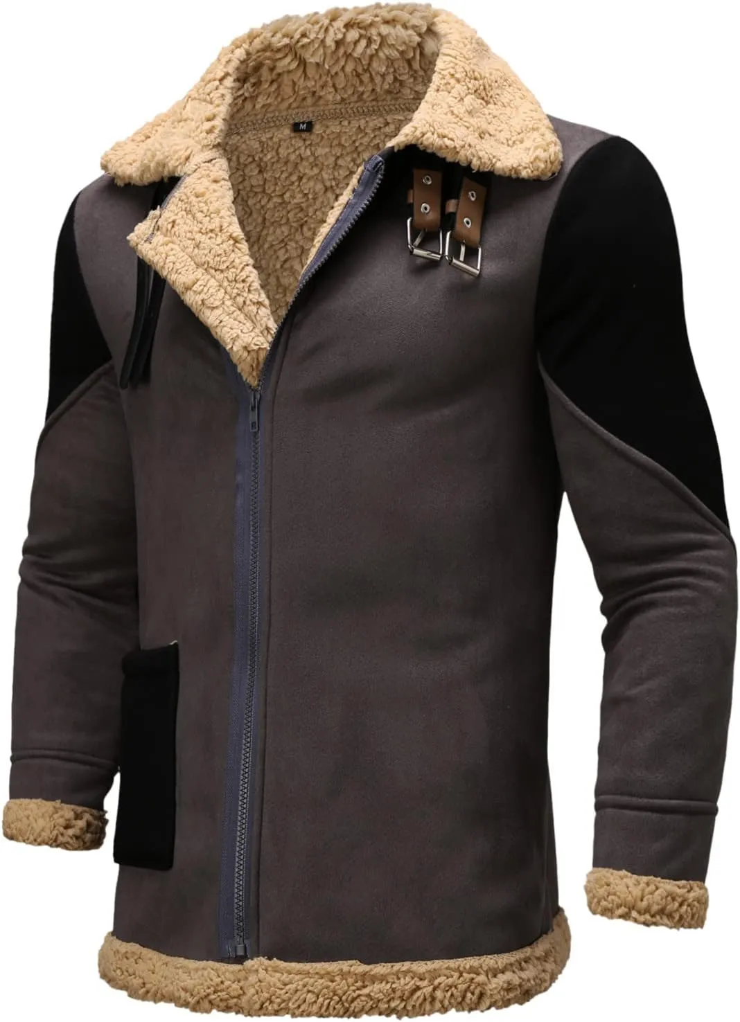 BIFUTON Winter Coats for Men, Mens Vintage Faux Leather Jacket Sherpa Lined Heavyweight Shearling Coats Winter Bomber Jackets