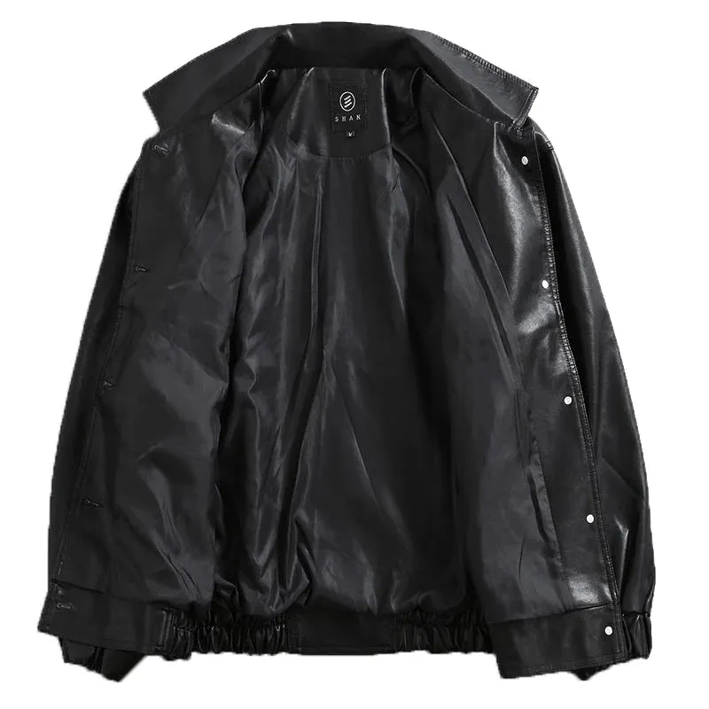 Black PU Leather Motorcycle Biker Jacket for Men - Fashion Bomber Coat with Pockets