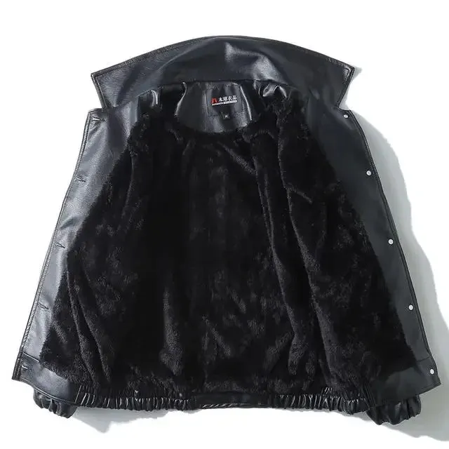 Black PU Leather Motorcycle Biker Jacket for Men - Fashion Bomber Coat with Pockets
