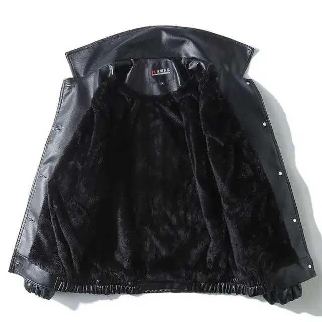 Black PU Leather Motorcycle Biker Jacket for Men - Fashion Bomber Coat with Pockets