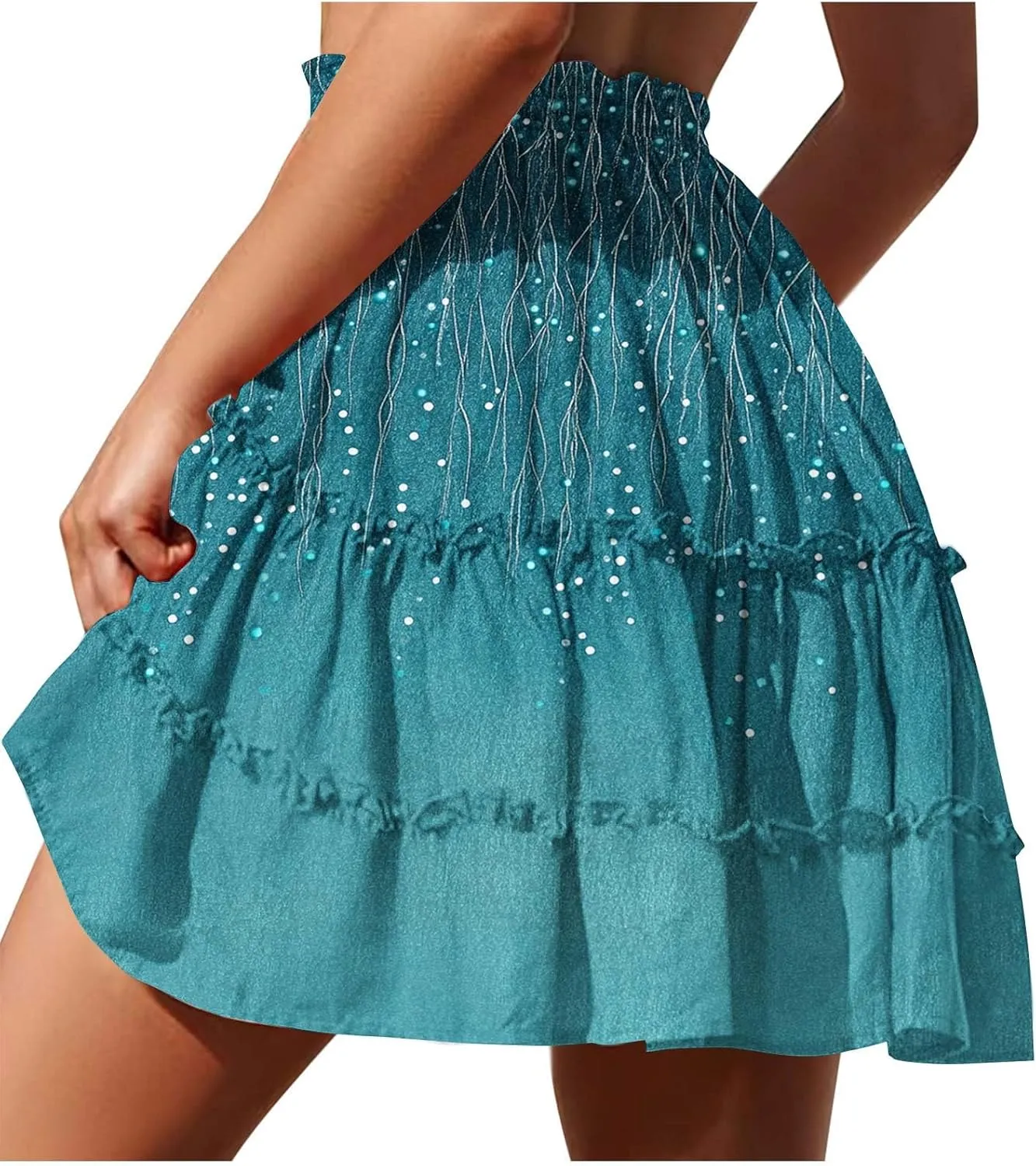 Boho Floral Print Mini Skirt for Women 2025 Summer Elastic High Waist Casual A-Line Swing Tiered Skirts