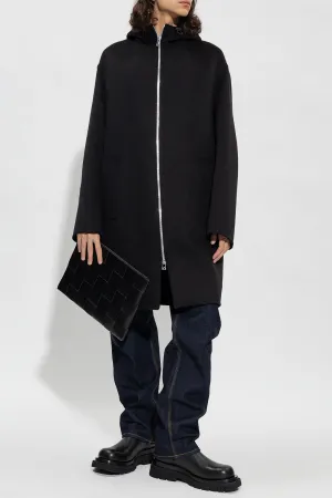 Bottega Veneta New Men's Wool Zip Up Coat In Black With Hood