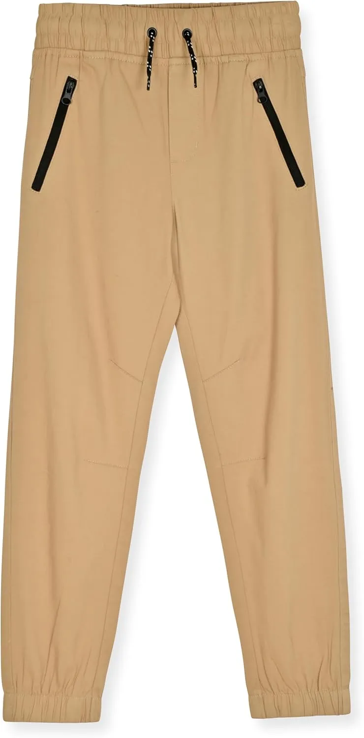 Boys 2-Pack Twill Jogger Pants with Zipper Pockets Pull on Pants for Kids