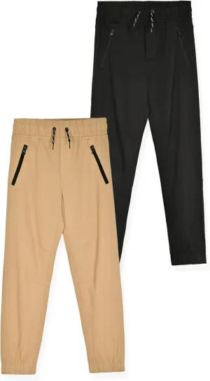 Boys 2-Pack Twill Jogger Pants with Zipper Pockets Pull on Pants for Kids