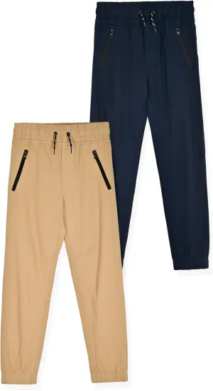 Boys 2-Pack Twill Jogger Pants with Zipper Pockets Pull on Pants for Kids