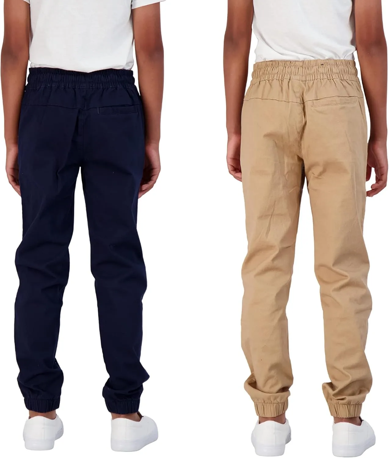 Boys 2-Pack Twill Jogger Pants with Zipper Pockets Pull on Pants for Kids