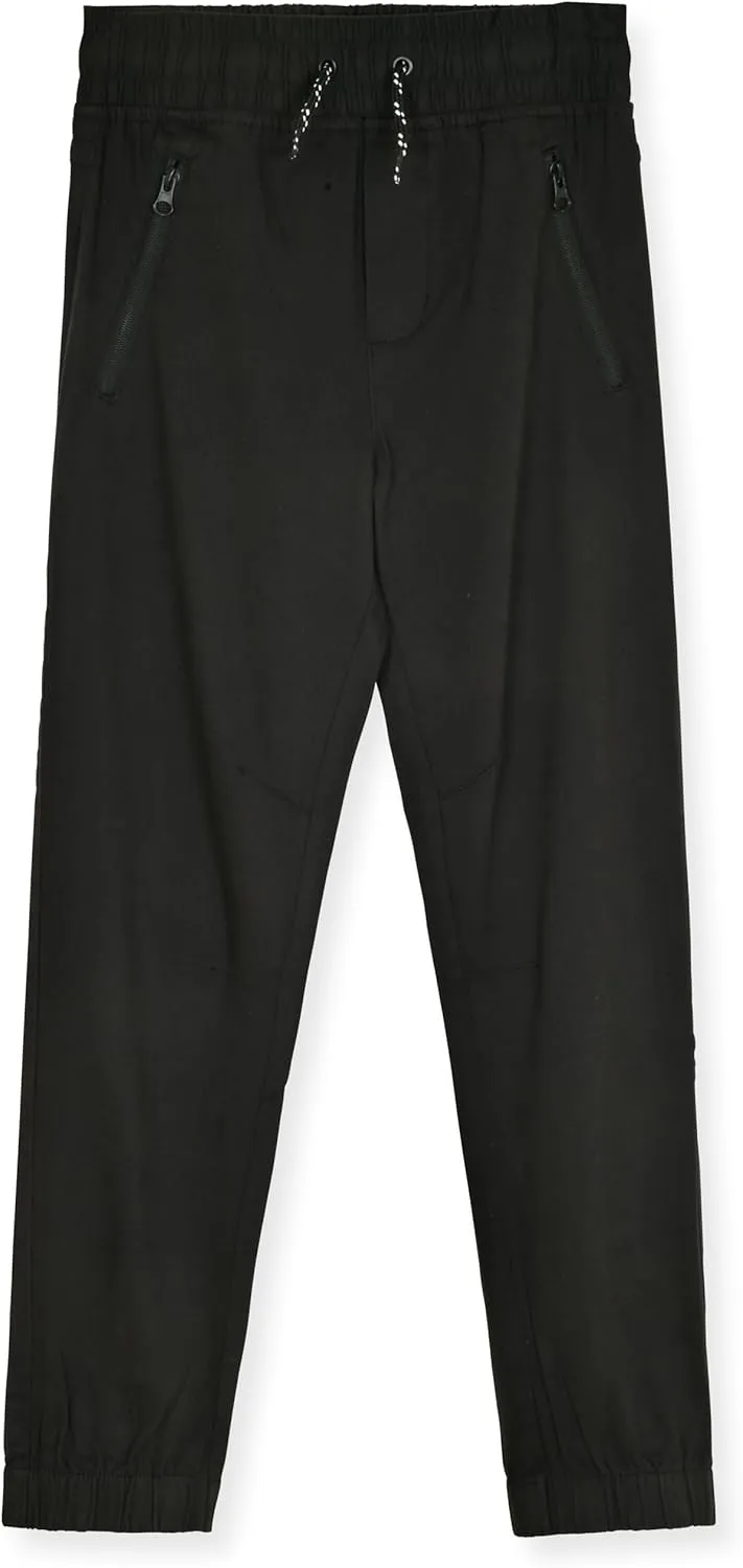 Boys 2-Pack Twill Jogger Pants with Zipper Pockets Pull on Pants for Kids