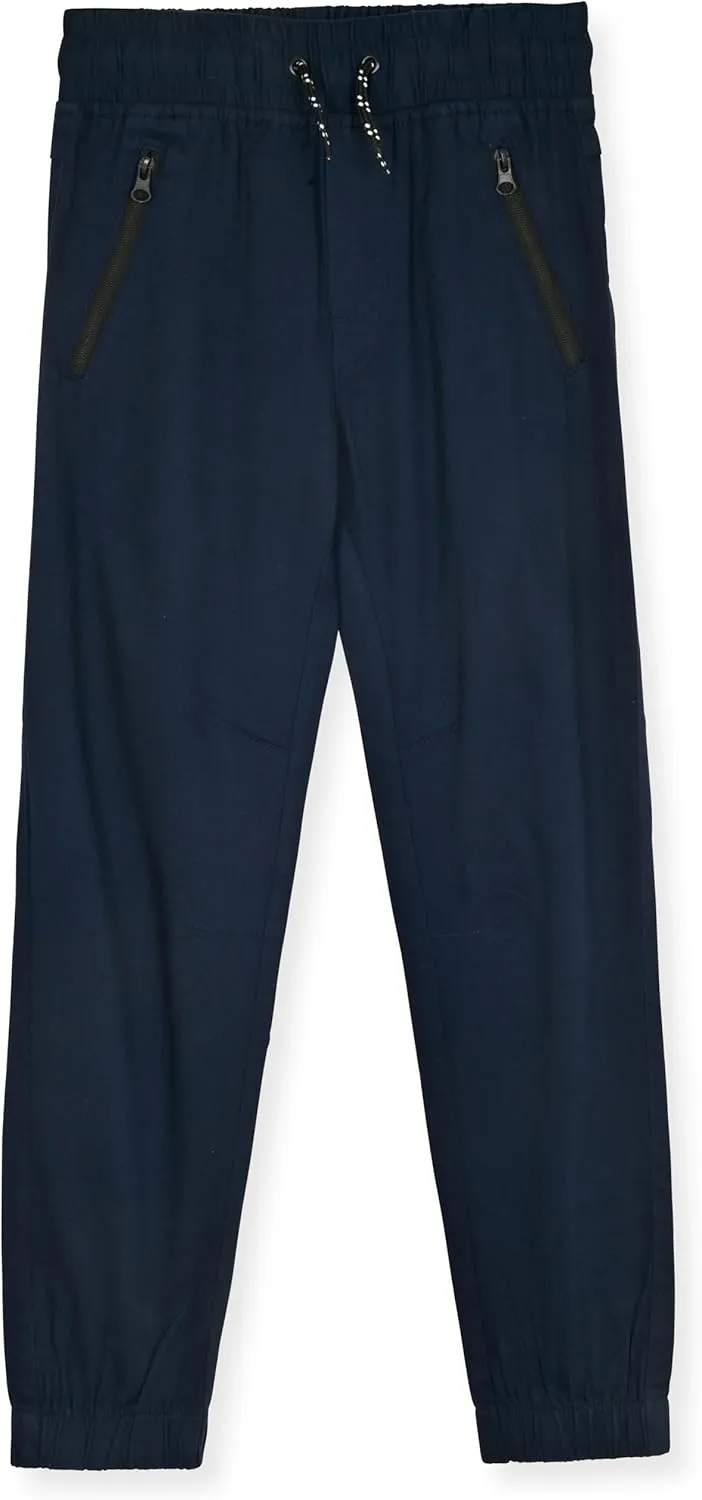 Boys 2-Pack Twill Jogger Pants with Zipper Pockets Pull on Pants for Kids