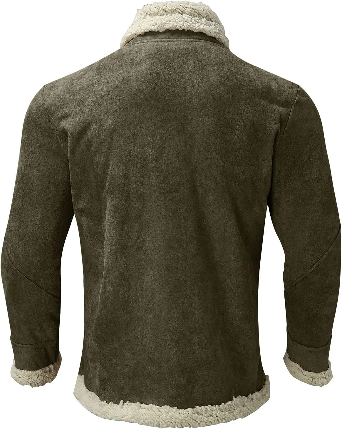 Burband Mens Sherpa Fleece Lined Suede Leather Trucker Jackets Lamb Velvet Faux Fur Bomber Jackets Khaki Shearling Coats