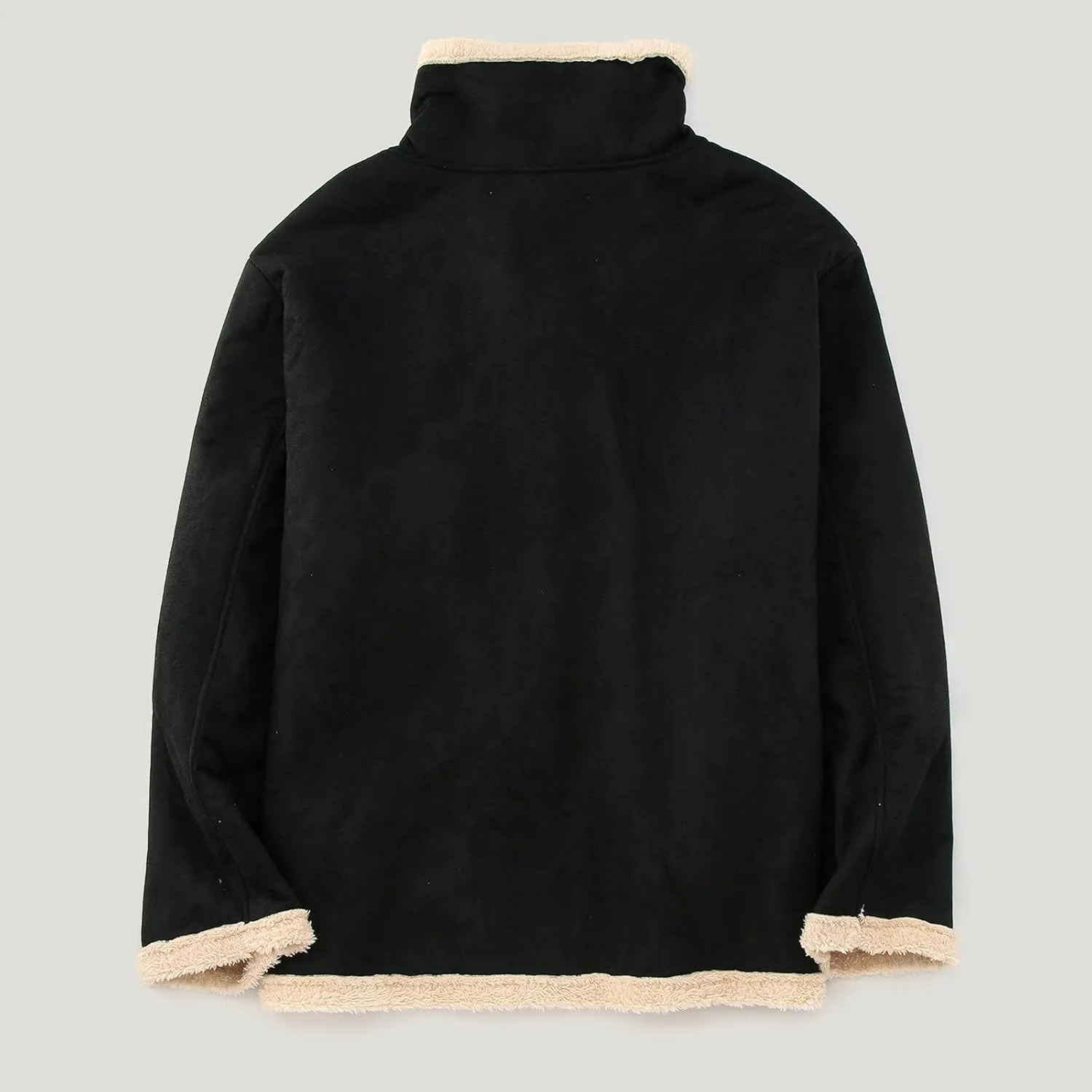 Burband Mens Sherpa Fleece Lined Suede Leather Trucker Jackets Lamb Velvet Faux Fur Bomber Jackets Khaki Shearling Coats