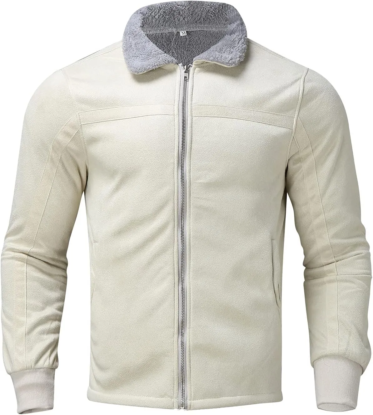Burband Mens Sherpa Fleece Lined Suede Leather Trucker Jackets Lamb Velvet Faux Fur Bomber Jackets Khaki Shearling Coats