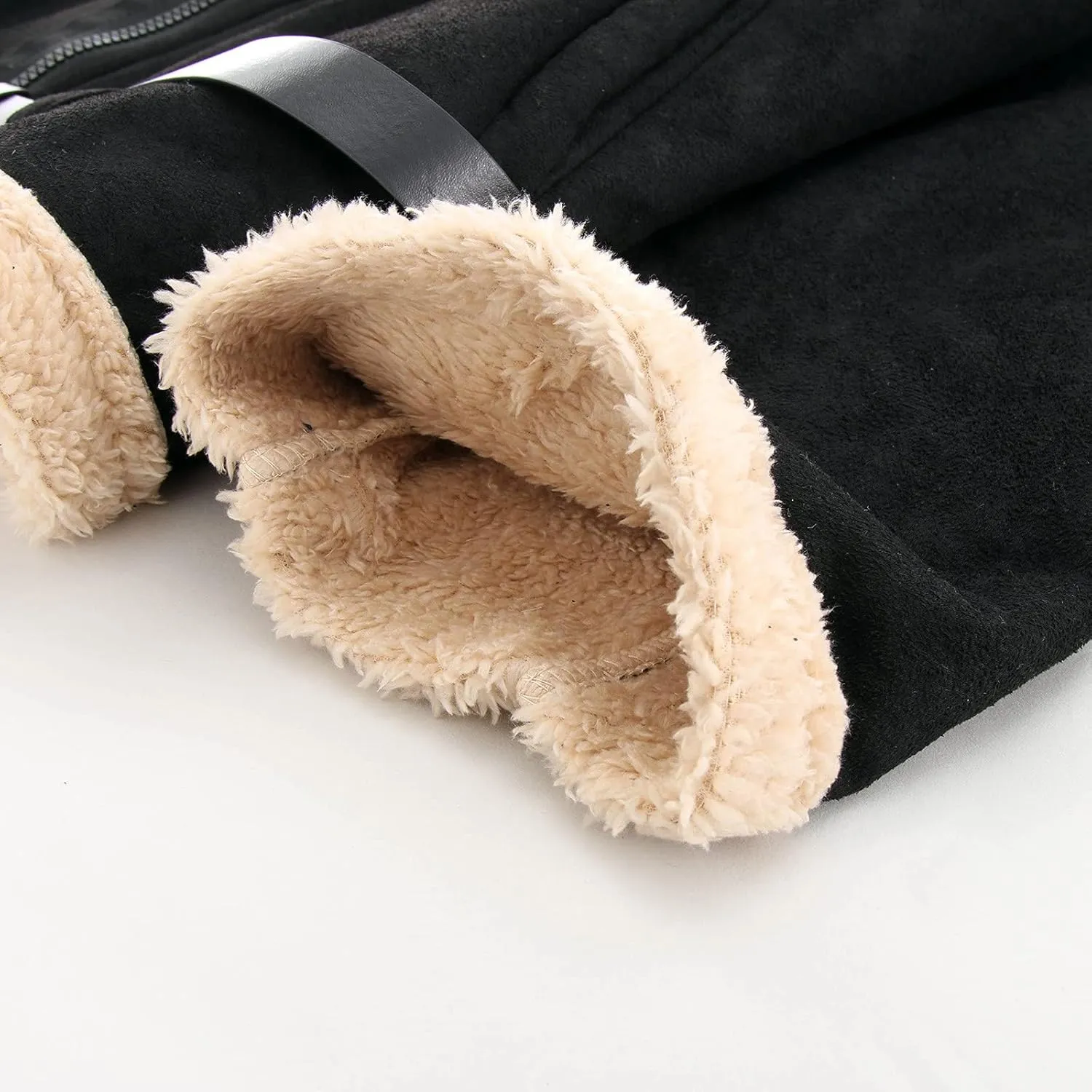 Burband Mens Sherpa Fleece Lined Suede Leather Trucker Jackets Lamb Velvet Faux Fur Bomber Jackets Khaki Shearling Coats