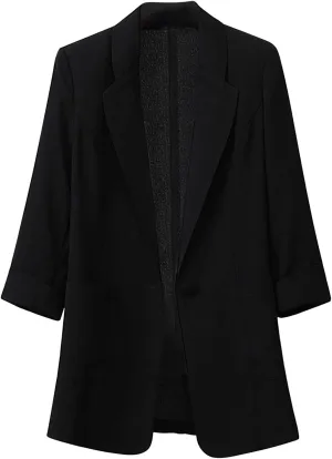 Business Blazers Jacket for Women Casual Solid 3/4 Sleeve Blazer Jackets Fall Lapel Open Front Slim Blazer Coats