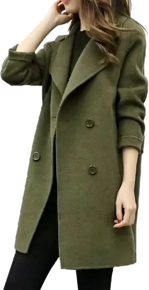 BZGTZT Women's Sexy Trench Coat Winter Wool Blend Notch Lapel Double Breasted Cardigans Mid-Length Cardigans Jacket Coats