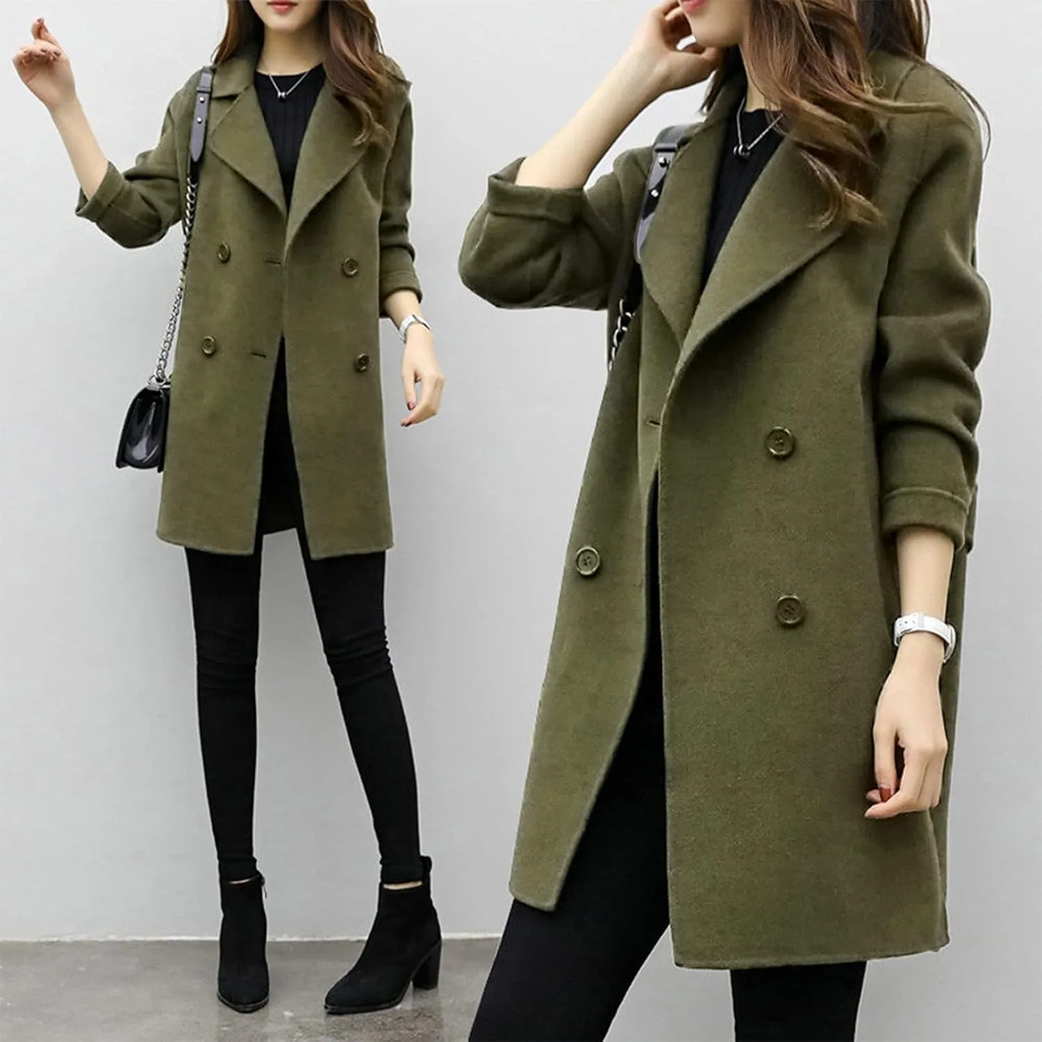 BZGTZT Women's Sexy Trench Coat Winter Wool Blend Notch Lapel Double Breasted Cardigans Mid-Length Cardigans Jacket Coats