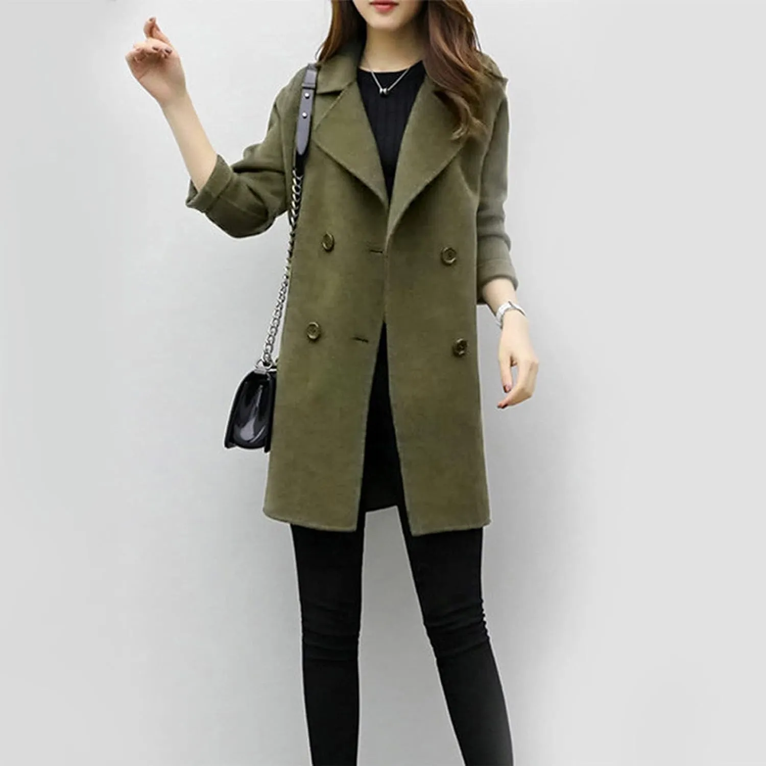BZGTZT Women's Sexy Trench Coat Winter Wool Blend Notch Lapel Double Breasted Cardigans Mid-Length Cardigans Jacket Coats