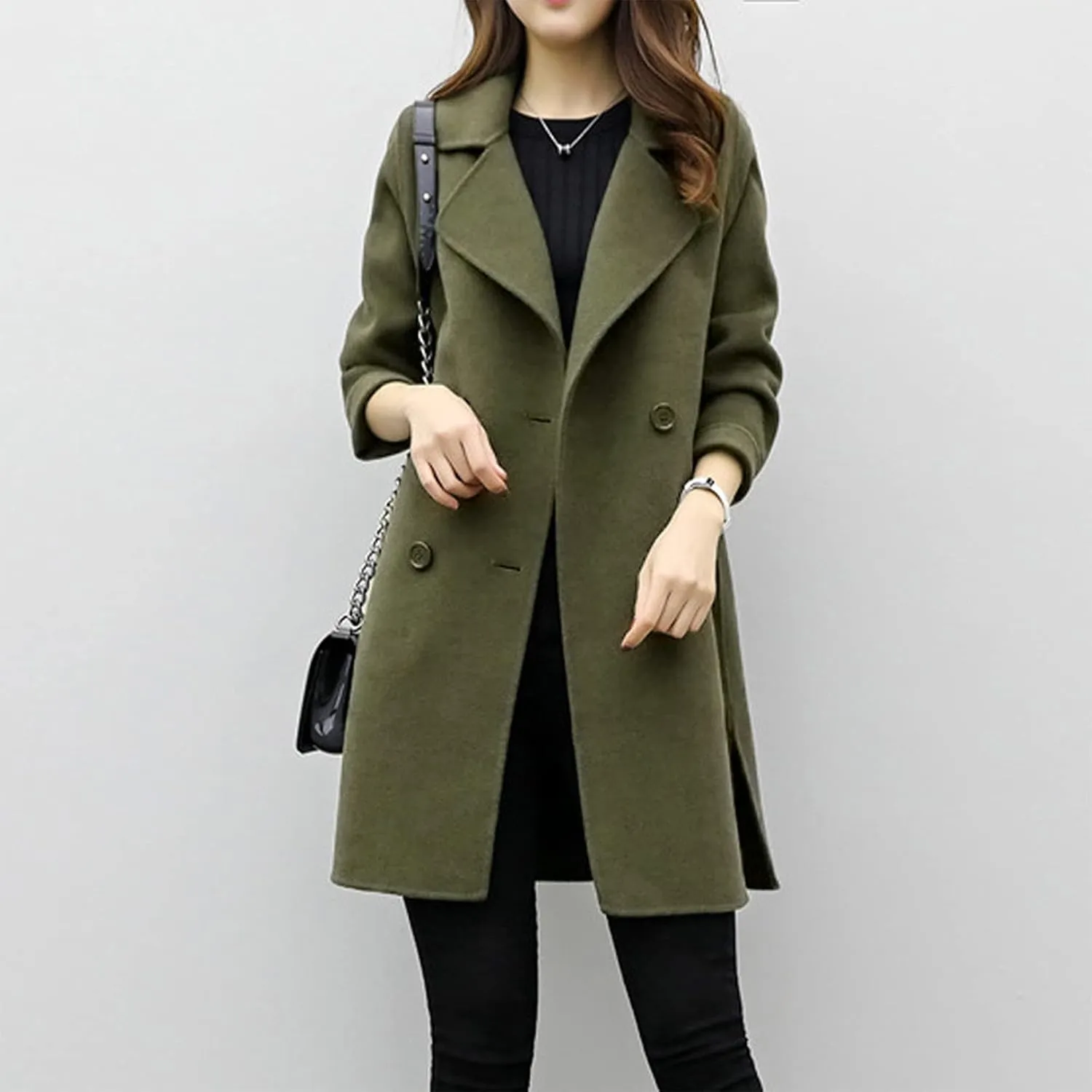 BZGTZT Women's Sexy Trench Coat Winter Wool Blend Notch Lapel Double Breasted Cardigans Mid-Length Cardigans Jacket Coats