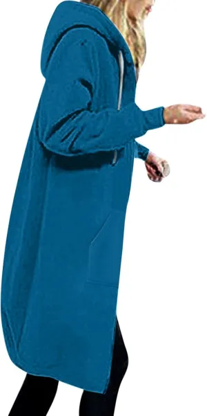 Canbebig Oversized Hoodies for Women Zip Up Long Sweatshirts Fleece Lined Jackets Plus Size Trench Coats Tunic Sweatshirts