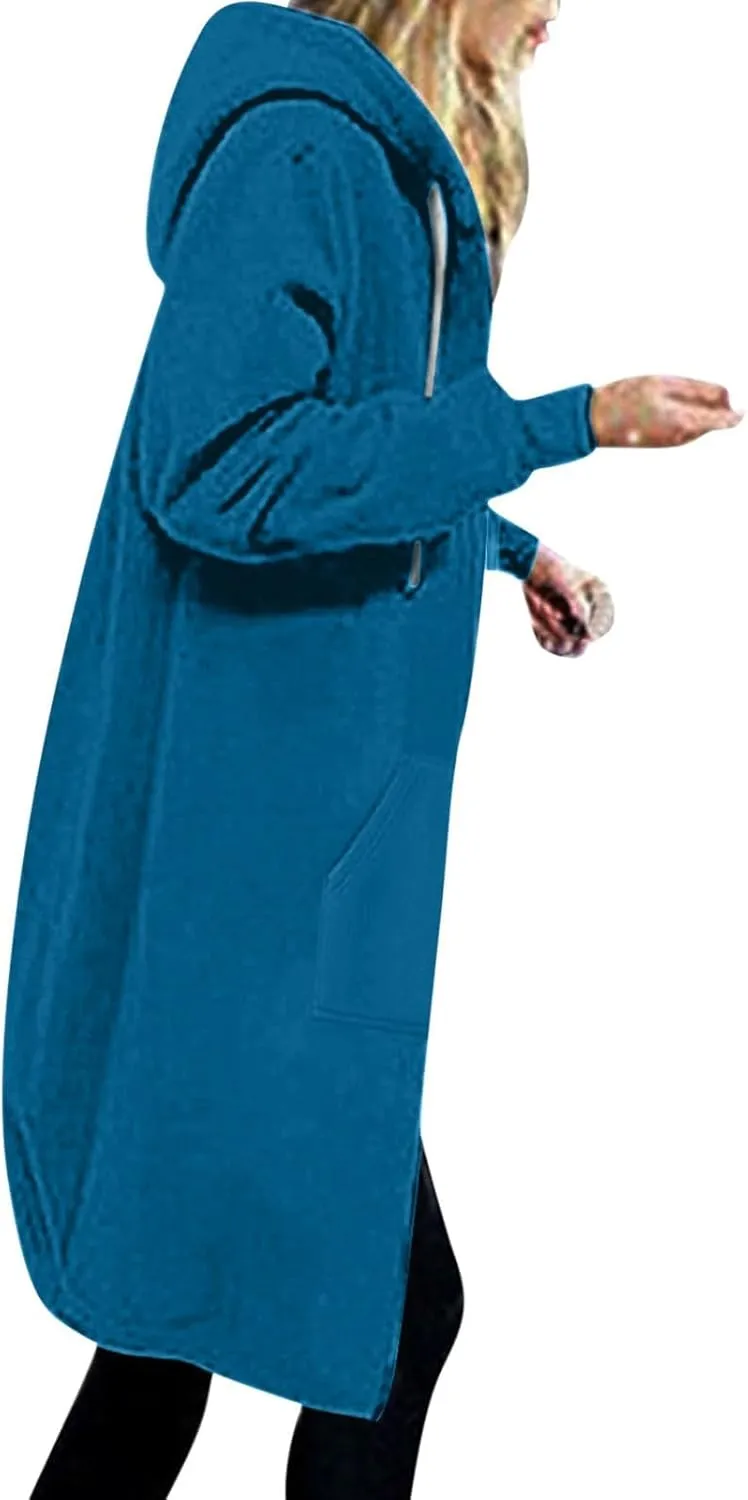 Canbebig Oversized Hoodies for Women Zip Up Long Sweatshirts Fleece Lined Jackets Plus Size Trench Coats Tunic Sweatshirts