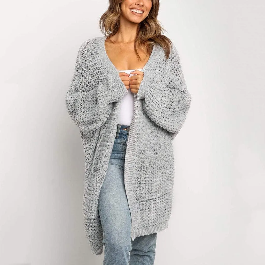 Cardigan for Women Sweaters Chunky Plus Size Long Sleeve Open Front Tops Cable Knit Coat with Pockets Button Outerwear