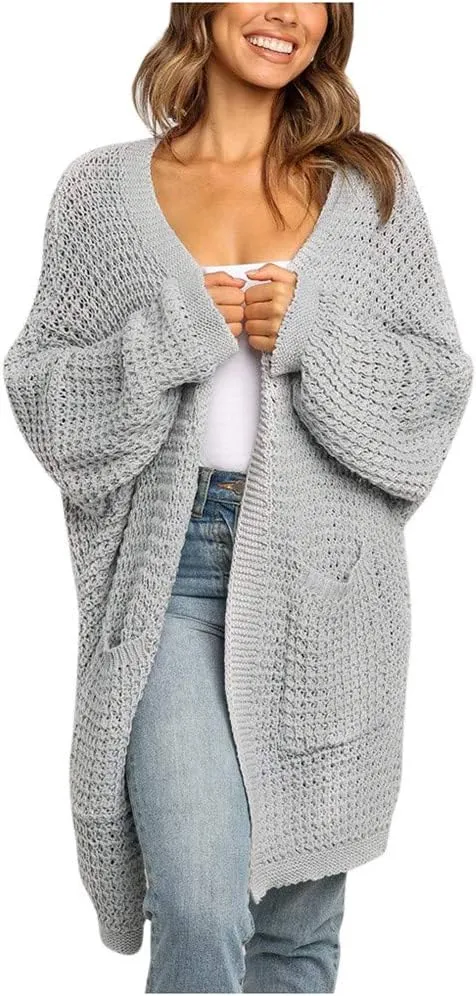 Cardigan for Women Sweaters Chunky Plus Size Long Sleeve Open Front Tops Cable Knit Coat with Pockets Button Outerwear
