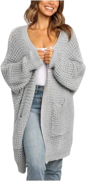 Cardigan for Women Sweaters Chunky Plus Size Long Sleeve Open Front Tops Cable Knit Coat with Pockets Button Outerwear